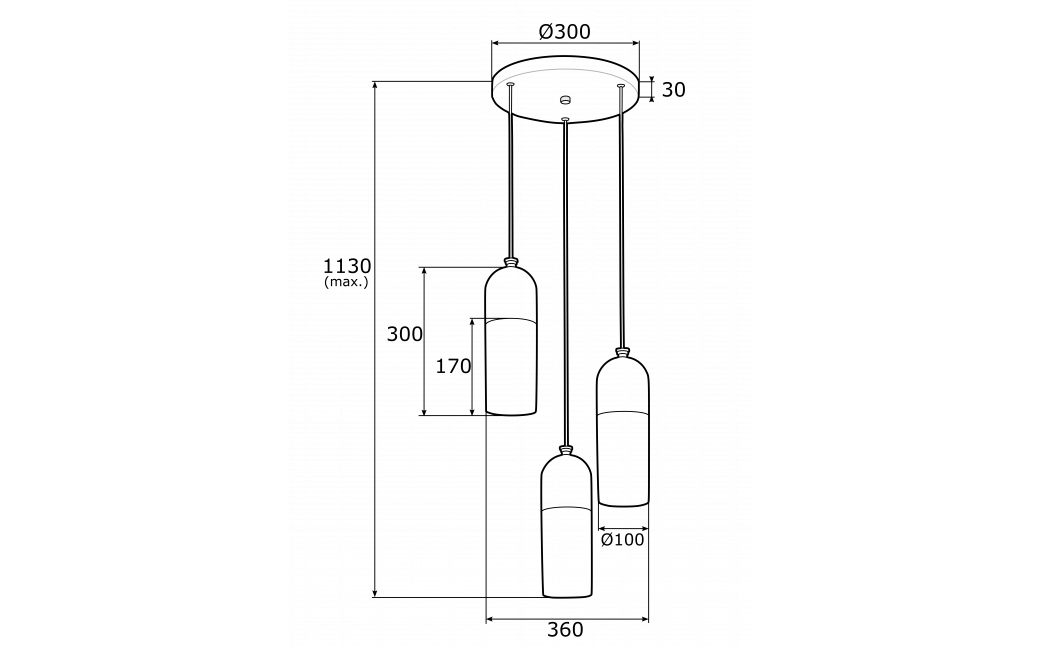 Argon BURGOS lampa wisząca 3 pł. okrągła podsufitka 3x15W (max) opal mat czarny struktura 1467