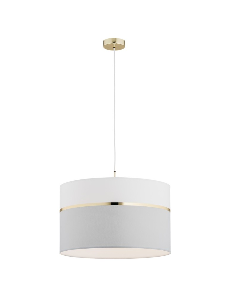 Pendant lamps with lampshade - Argon KASER 1-fl. pendant lamp larger 1x15W (max) white-gray with gold decor brass elements 4285 - product kolory-swiatla.pl 1