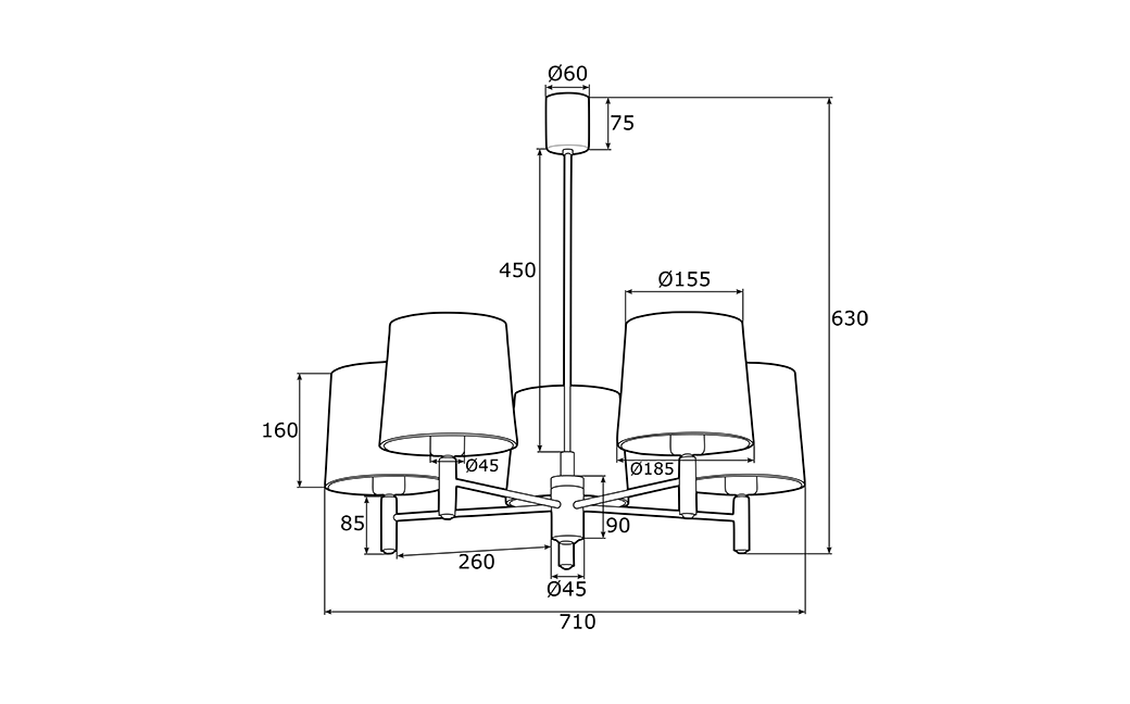 Argon PONTE PLUS żyrandol 5 pł. 5x15W (max) czarny ciemny mosiądz 2107