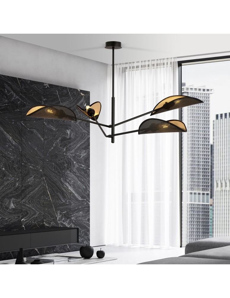 4 point chandelier - Emibig VENE 4 BLACK/GOLD SUSPENSION LAMP BLACK 1158/4 - product kolory-swiatla.pl 4