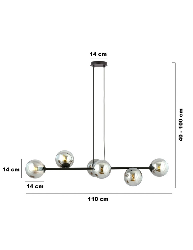 Pendant lamps spheres - Emibig ROSSI 6 BL GRAPHITE Pendant LIGHT BLACK 875/6 - product kolory-swiatla.pl 6