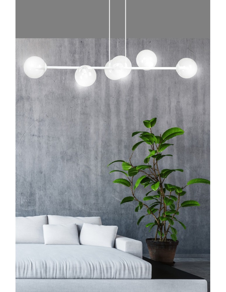 Pendant lamps spheres - Emibig ROSSI 6 WH TRANSPARENT Pendant LAMP WHITE 877/6 - product kolory-swiatla.pl 5
