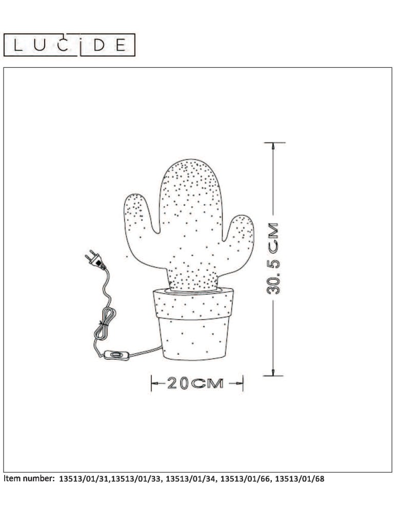 Children's table lamps - Lucide CACTUS Desk Ceramic E14 13513/01/33 - product kolory-swiatla.pl 5