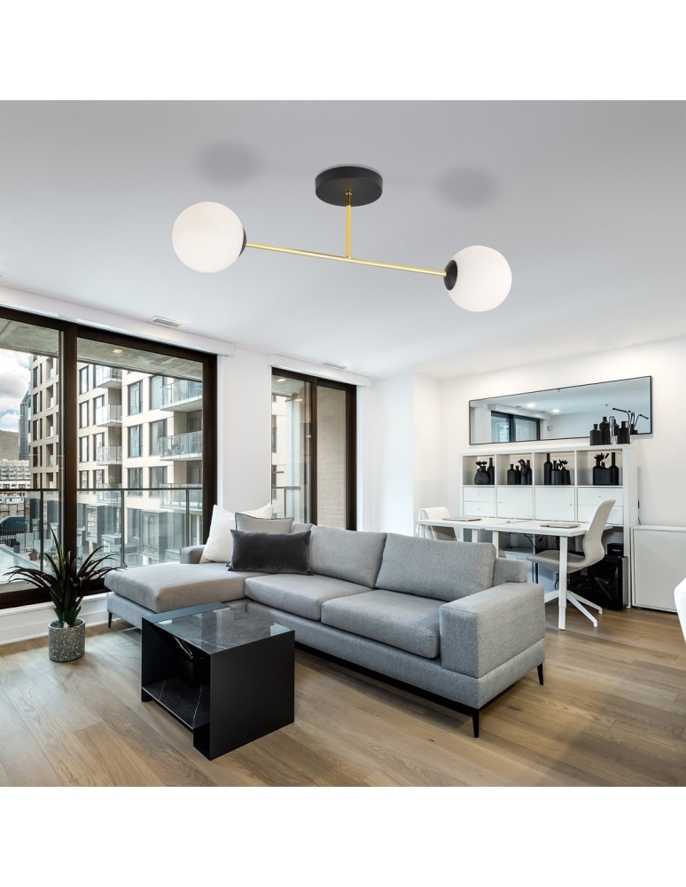 Lampy sufitowe kule - Emibig MAGNUM 2 BL OPAL Lampa sufitowa Czarny,Złoty 1233/2 - produkt kolory-swiatla.pl 3