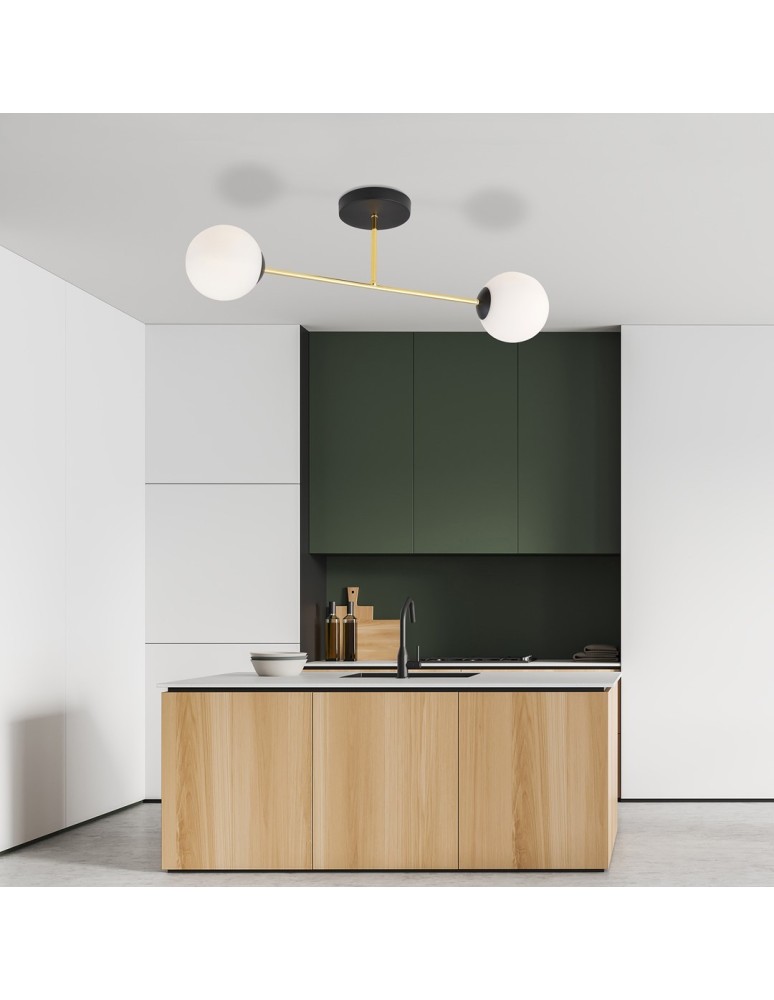 Lampy sufitowe kule - Emibig MAGNUM 2 BL OPAL Lampa sufitowa Czarny,Złoty 1233/2 - produkt kolory-swiatla.pl 4