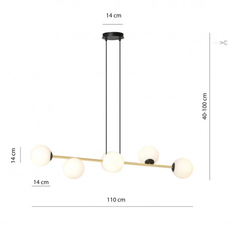 Emibig GRAVITY 6 BL OPAL Lampa wisząca Czarny,Złoty 1241/6