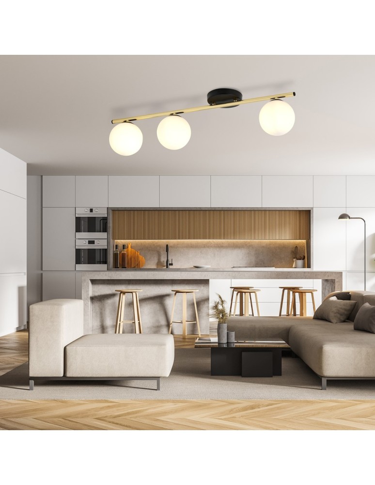 Lampy sufitowe kule - Emibig MONZA 3 BL OPAL Lampa sufitowa Czarny,Złoty 1252/3 - produkt kolory-swiatla.pl 3