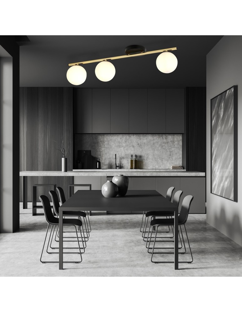 Lampy sufitowe kule - Emibig MONZA 3 BL OPAL Lampa sufitowa Czarny,Złoty 1252/3 - produkt kolory-swiatla.pl 4