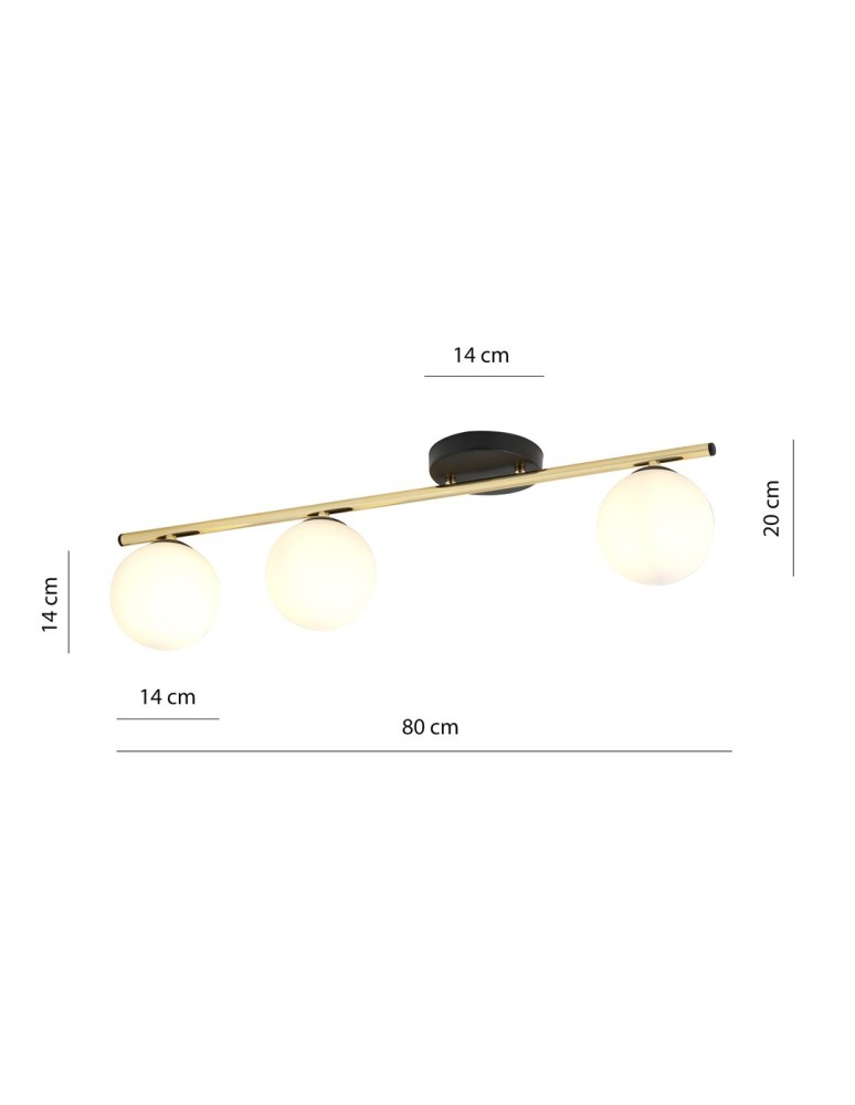 Lampy sufitowe kule - Emibig MONZA 3 BL OPAL Lampa sufitowa Czarny,Złoty 1252/3 - produkt kolory-swiatla.pl 5