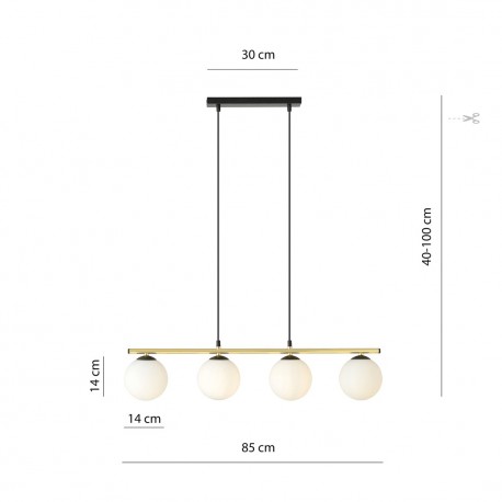 Emibig ALORA 4 BL OPAL Lampa wisząca Czarny,Złoty 1254/4