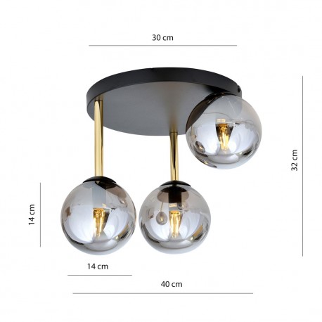 Emibig DOLCE 3 BL GRAFIT Lampa sufitowa Czarny,Złoty 1259/3