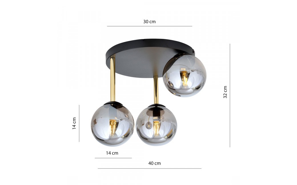 Emibig DOLCE 3 BL GRAFIT Lampa sufitowa Czarny,Złoty 1259/3