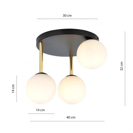 Emibig DOLCE 3 BL OPAL Lampa sufitowa Czarny,Złoty 1260/3
