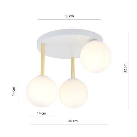 Emibig DOLCE 3 WH OPAL Lampa sufitowa Biały,Złoty 1261/3