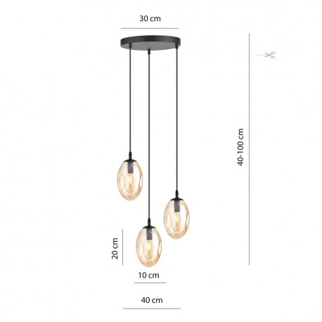 Emibig ASTRAL 3 BL PREMIUM MIODOWY Lampa wisząca Czarny 1267/3PREM