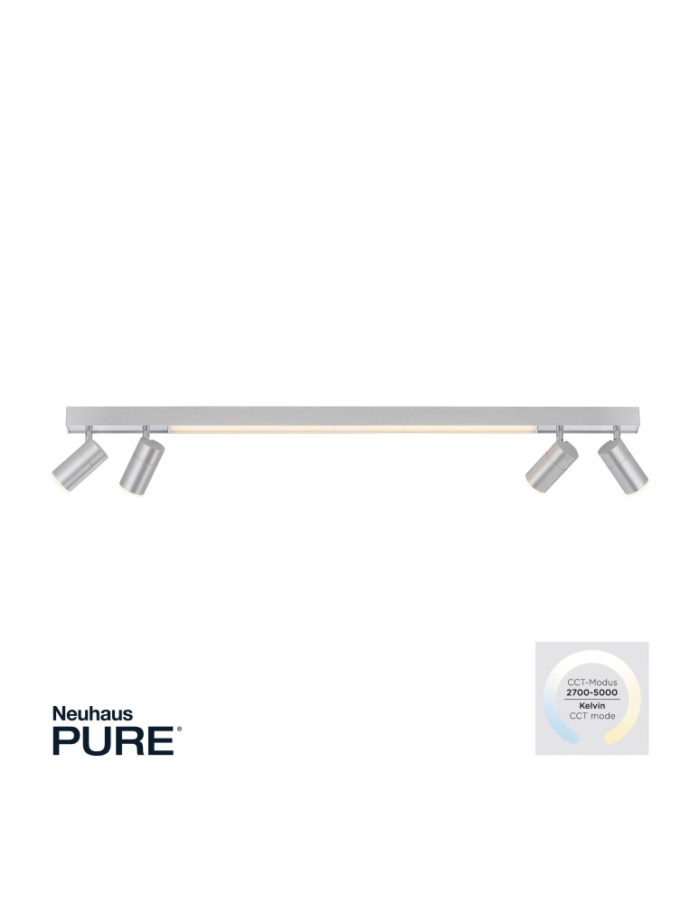 Ceiling lamps - Paul Neuhaus Pure-Lines Ceiling Light with Spotlights Remote Control Color and Dimming, Night Mode Aluminum 6121-95 - product kolory-swiatla.pl 1