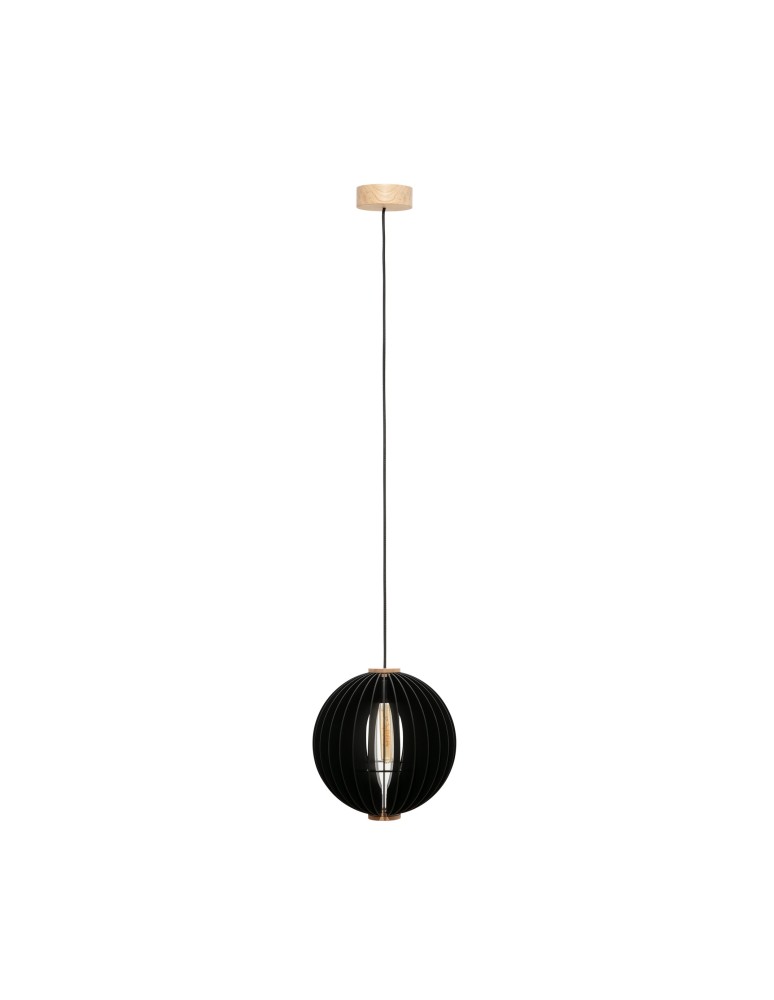 Wooden pendant lamps - Zuma Line Orb Pendant Lamp Black / Wood 7510344 - product kolory-swiatla.pl 1