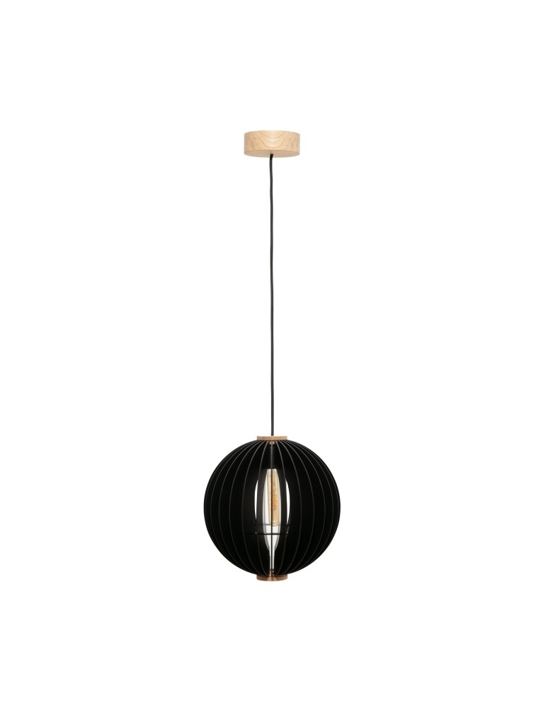 Wooden pendant lamps - Zuma Line Orb Pendant Lamp Black / Wood 7510244 - product kolory-swiatla.pl 1