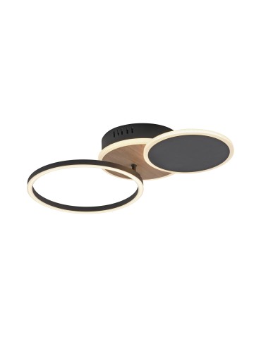 Leuchten Direkt Sevent Modern Led Ceiling with Wooden Decor 25W 1100Lm 3000K Black / Wooden 14116-78