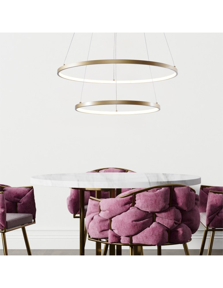Pendant lamps circles - Zuma Line Breno Pendant with Light Colour Switch 3000K/4000K/6000K Gold 18140GD-2. - product kolory-swiatla.pl 3
