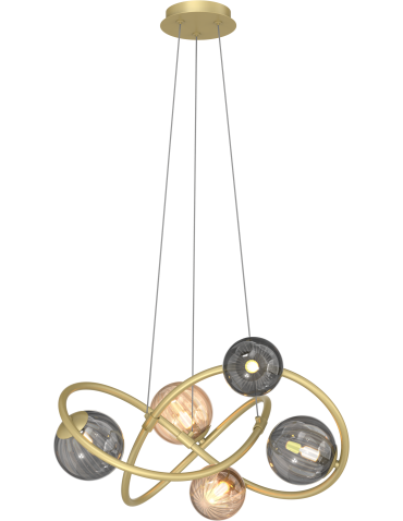 Zuma Line Arlon Lampa Wisząca Matowy Złoty/Dymne Szare Szkło/Bursztynowe Szkło Md4922-5-Egbdn