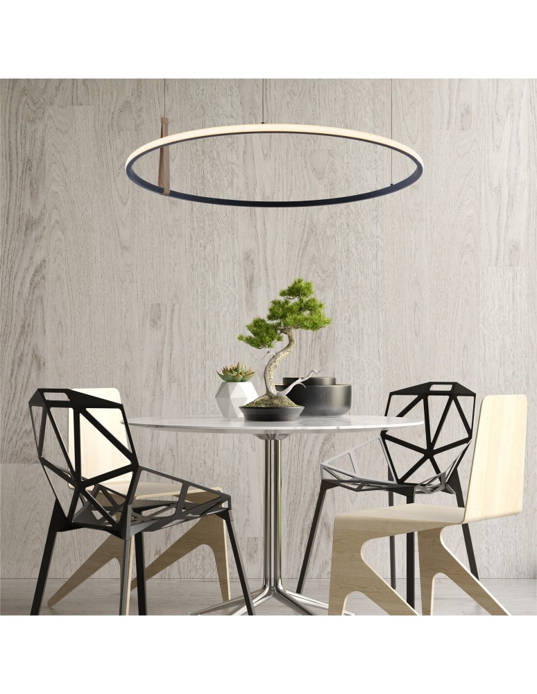 Pendant lamps circles - Zuma Line Claud Pendant Ring with Light Colour Switch 3000K/4000K/6000K Black/Wood 22808-Wood. - product kolory-swiatla.pl 4