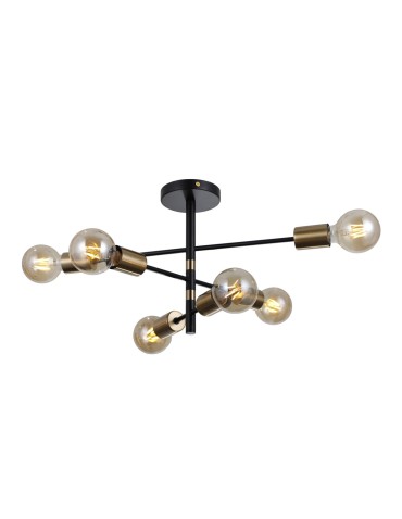 Italux Piansi Pendant Black matte, honey brass 6xE27 40W PND-4025-6-BL-HBR