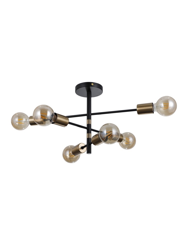 Loft ceiling lamps - industrial - Italux Piansi Pendant Black matte, honey brass 6xE27 40W PND-4025-6-BL-HBR - product kolory-swiatla.pl 2