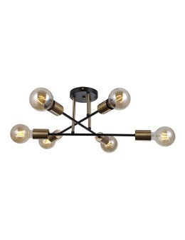 Italux Formio Wisząca Czarny mat, mosiądz miodowy 6xE27 40W PND-4052-6-BL-HBR