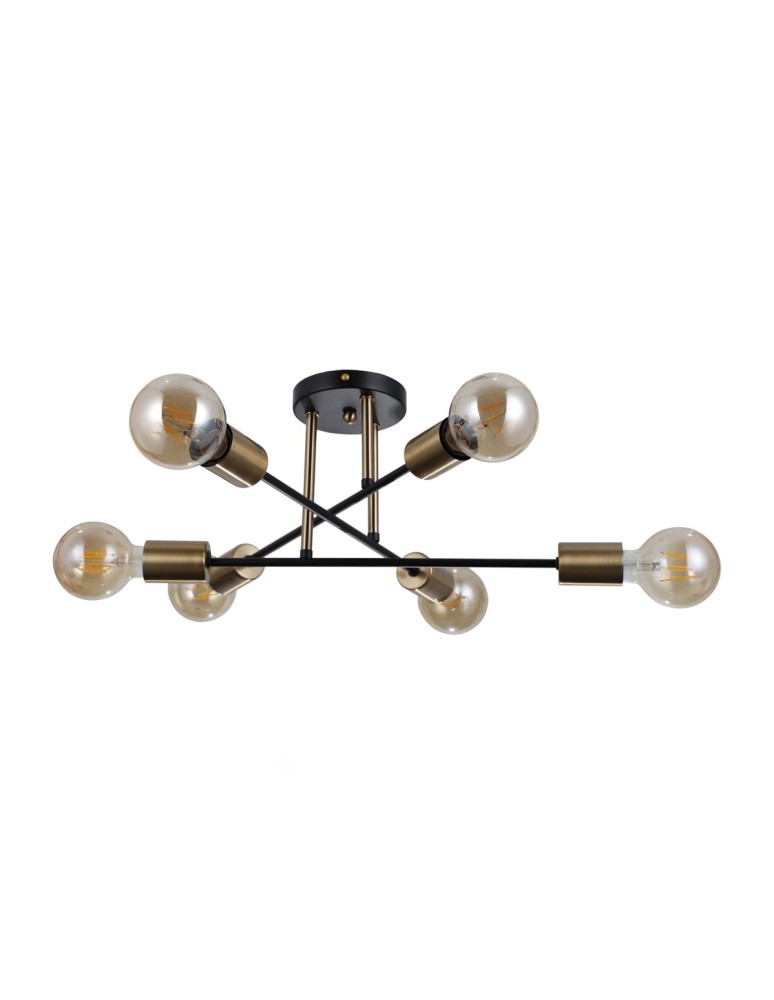 Loft ceiling lamps - industrial - Italux Formio Pendant Black matte, honey brass 6xE27 40W PND-4052-6-BL-HBR - product kolory-swiatla.pl 2