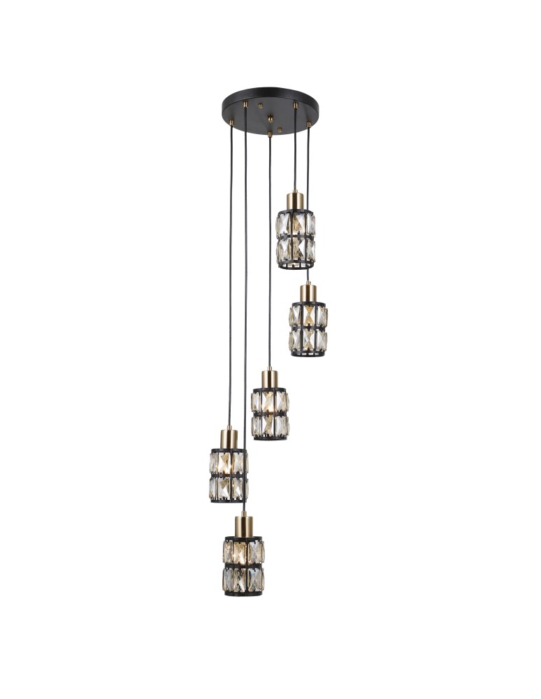 Pendant lamps - Italux Menfi Pendant matt black+honey brass 5xE27 40W PND-44236-5-BK-GD - product kolory-swiatla.pl 1