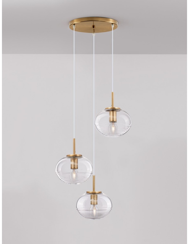 Pendant lamps - Luces Exclusivas HAINA Pendant Modern gold and gold shades 3xΕ27 max 12W LE42646 - product kolory-swiatla.pl 3