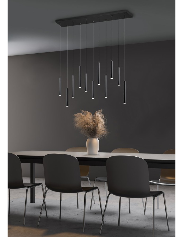 Lampy wiszące - Trio TUBULAR Wisząca Nowoczesna 11xLED max 2W 3000K Czarny Mat 321611132 - produkt kolory-swiatla.pl 2