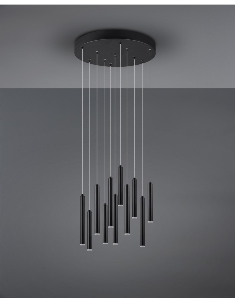 Lampy wiszące - Trio TUBULAR Wisząca Nowoczesna 11xLED max 2W 3000K Czarny Mat 321691132 - produkt kolory-swiatla.pl 2