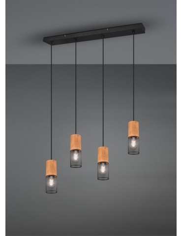 Trio TOSH Pendant Modern 4xE27 max 40W Black Matte 304300432