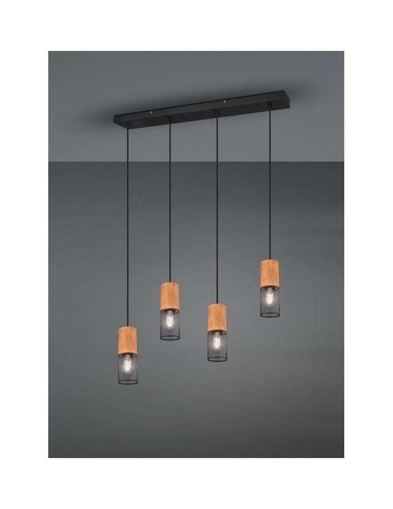 Pendant lamps on a strip - Trio TOSH Pendant Modern 4xE27 max 40W Black Matte 304300432 - product kolory-swiatla.pl 1