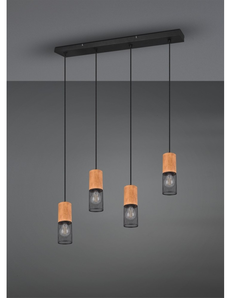 Pendant lamps on a strip - Trio TOSH Pendant Modern 4xE27 max 40W Black Matte 304300432 - product kolory-swiatla.pl 3