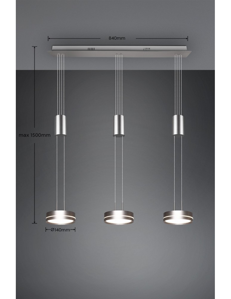 Trio FRANKLIN Wisząca Nowoczesna 3xLED max 9W 3000K Nikiel Mat 326510307