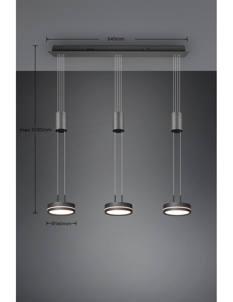 Lampy wiszące - Trio FRANKLIN Wisząca Nowoczesna 3xLED max 9W 3000K Antracyt 326510342 - produkt kolory-swiatla.pl 4