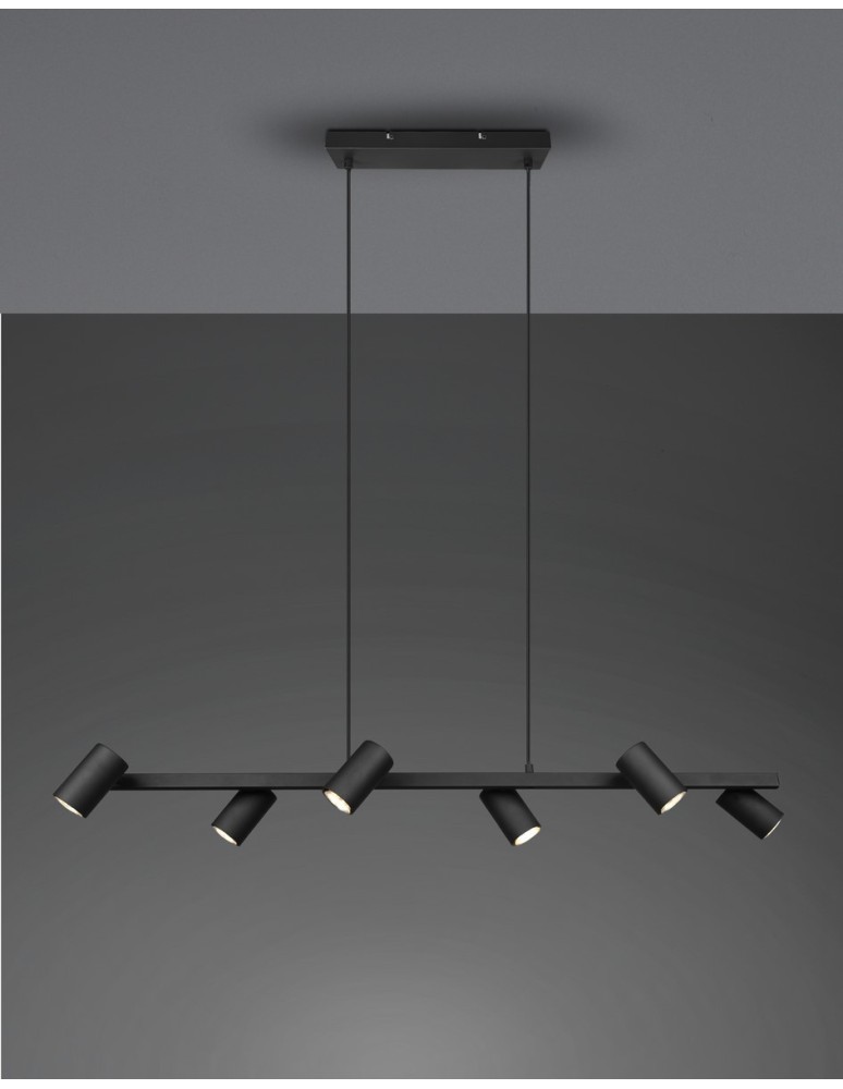 Pendant lamps over the island - Trio MARLEY Modern Pendant 6xGU10 max 35W Black Matte 302400632 - product kolory-swiatla.pl 2