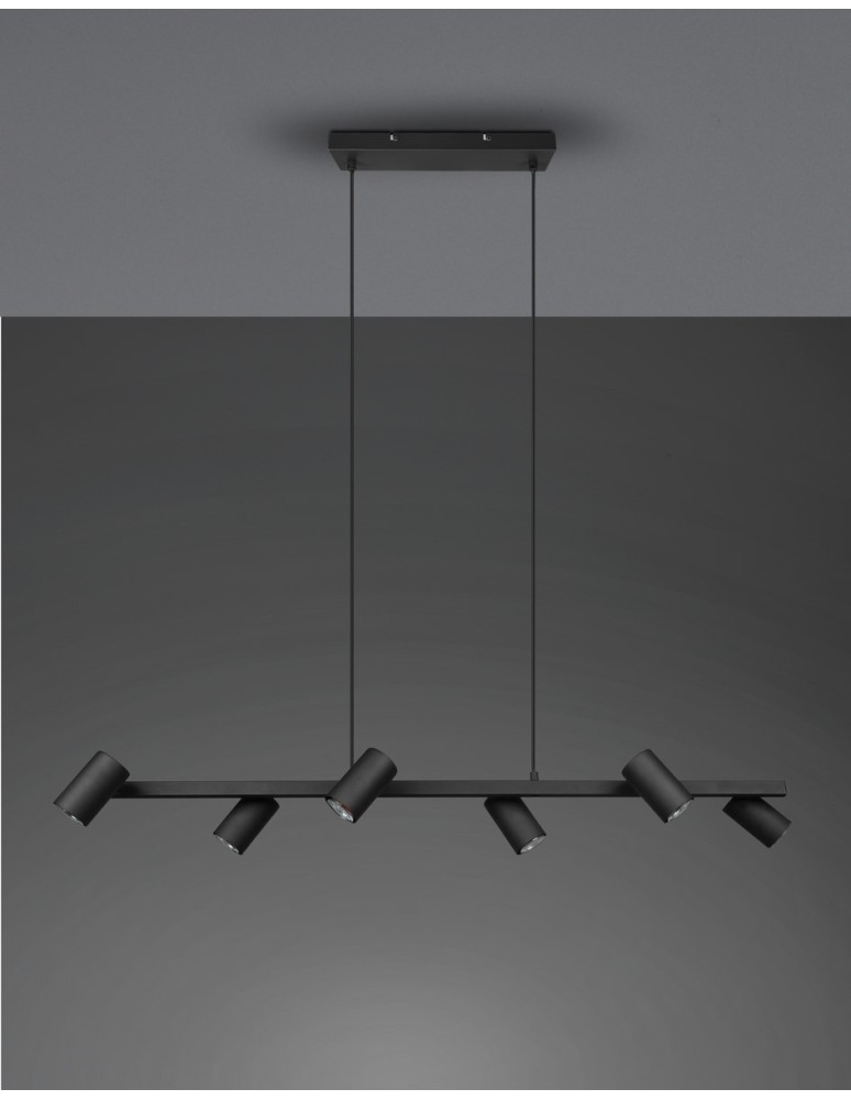 Pendant lamps over the island - Trio MARLEY Modern Pendant 6xGU10 max 35W Black Matte 302400632 - product kolory-swiatla.pl 6