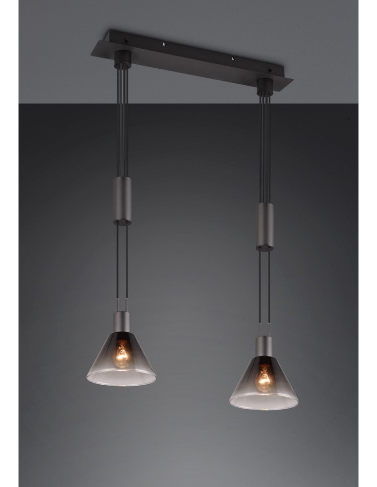 Pendant lamps on a strip - Trio STANLEY Modern Pendant 2xE27 max 40W Black Matte 319500232 - product kolory-swiatla.pl 2