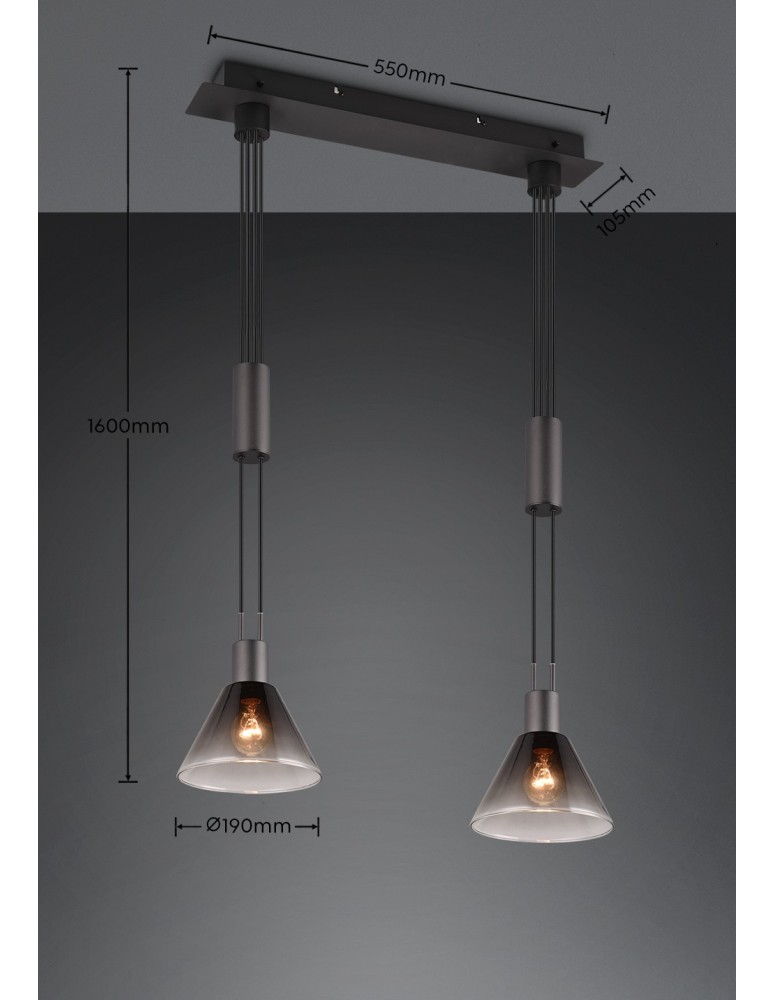 Pendant lamps on a strip - Trio STANLEY Modern Pendant 2xE27 max 40W Black Matte 319500232 - product kolory-swiatla.pl 10