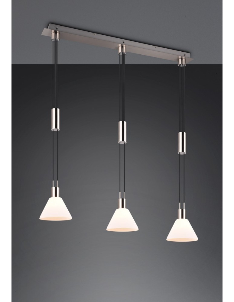 Pendant lamps on a strip - Trio STANLEY Pendant Modern 3xE27 max 40W Nickel Matte 319500307 - product kolory-swiatla.pl 2
