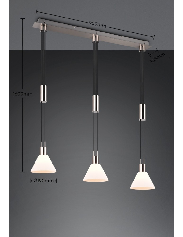 Pendant lamps on a strip - Trio STANLEY Pendant Modern 3xE27 max 40W Nickel Matte 319500307 - product kolory-swiatla.pl 10