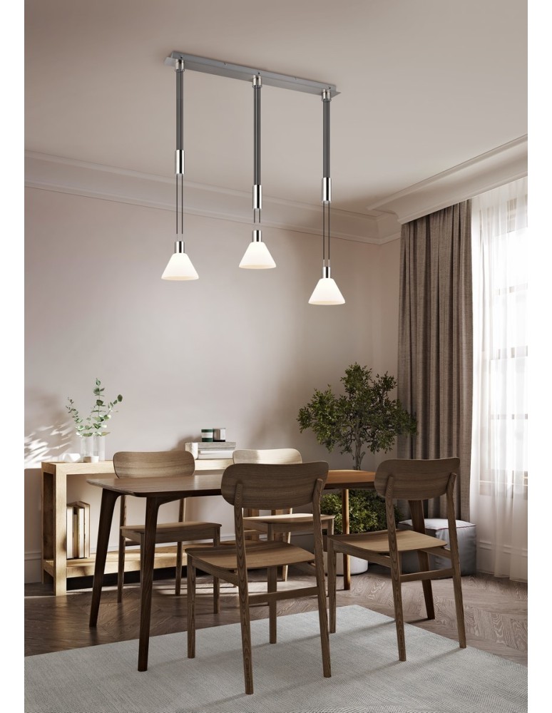 Pendant lamps on a strip - Trio STANLEY Pendant Modern 3xE27 max 40W Nickel Matte 319500307 - product kolory-swiatla.pl 11