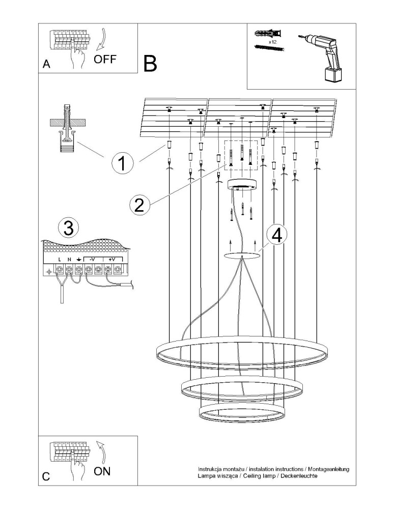 Pendant lamps circles - Thoro Chandelier RIO 3 55/78/110 white LED 3000K TH.215 - product kolory-swiatla.pl 6