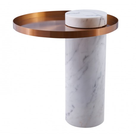 Step into Design Stolik kawowy COLUMN marmurowy biały miedziany 55cm DP-FA1 white copper
