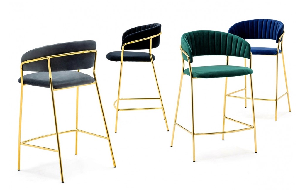 King Home Krzesło barowe MARGO 65 ciemny zielony - welur, podstawa złota (KH1201100129.61)