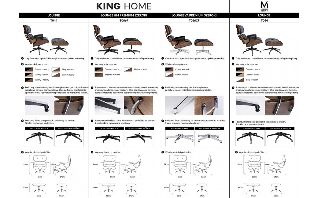 MODESTO fotel LOUNGE czarny / orzech z podnóżkiem , skóra ekologiczna (KH1501100142)